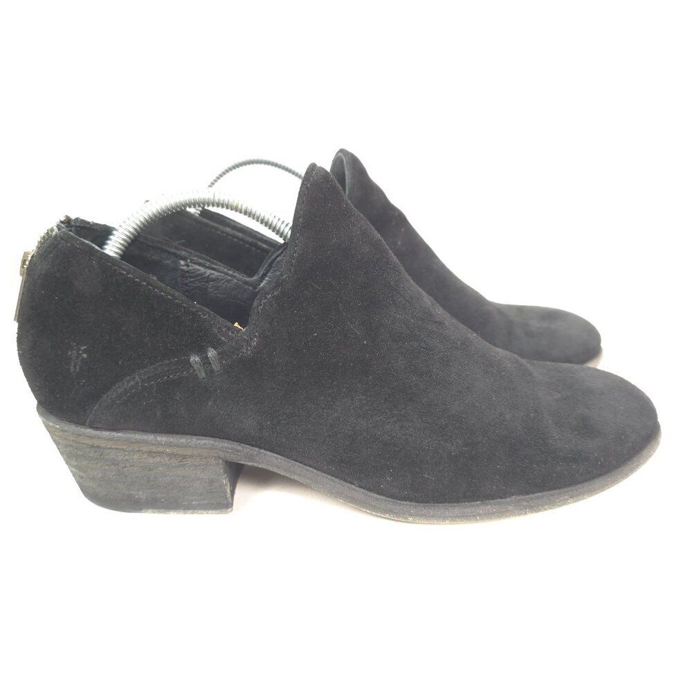 Frye Kenzie Black Suede Low Heel Ankle Booties Women’s Size 9M Stylish Classic - Picture 2 of 12